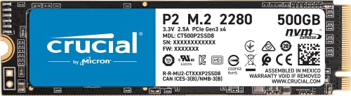 Crucial P2 500GB M.2 PCIe Gen3 NVMe Internes SSD - Bis zu 2400MB/s - CT500P2SSD8
