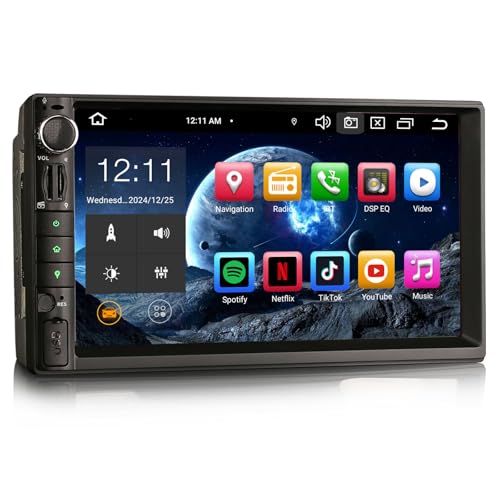 Erisin 7 Zoll Doppel Din Android 14 Autoradio Bluetooth 5.0 Navi GPS Unterstützt Wireless Carplay Android Auto DSP WiFi 4G DAB+ OBD2 TPMS USB DVB-T2 FM Radio RDS Bildschirm【8-Kern 4GB RAM+64GB ROM】