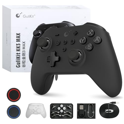 GuliKit KK3 MAX Bluetooth Controller mit RGB-Licht, Magnetschwebe Vibrationsmotor, Hall Joysticks und Trigger, 1000Hz Frequenzgang, 4 Rückseite Tasten für PC/Switch/Steam/Android/iOS/MacOS