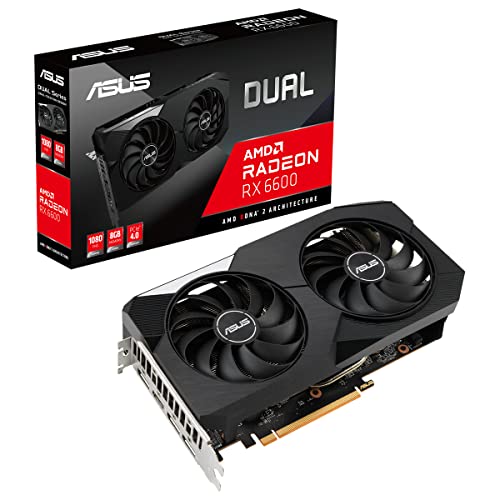 ASUS Dual AMD Radeon RX6600 8G Gaming Grafikkarte (8GB DDR6 Speicher, PCIe 4.0, 1x HDMI 2.1, 3x DIsplayPort 1.4a. DUAL-RX6600-8G)