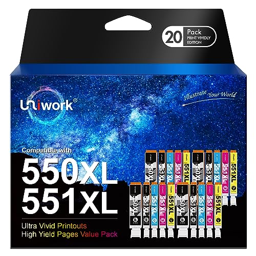 Uniwork 550 551 XL Multipack Patronen Kompatibel für Canon PGI-550 PGBK CLI-551 XL Druckerpatronen für Canon Pixma MX925 IP7250 MG5650 MX725 MX920 MG5550 IP7200 MG6650 MG6450 IX6850 MG5450 (20er-Pack)